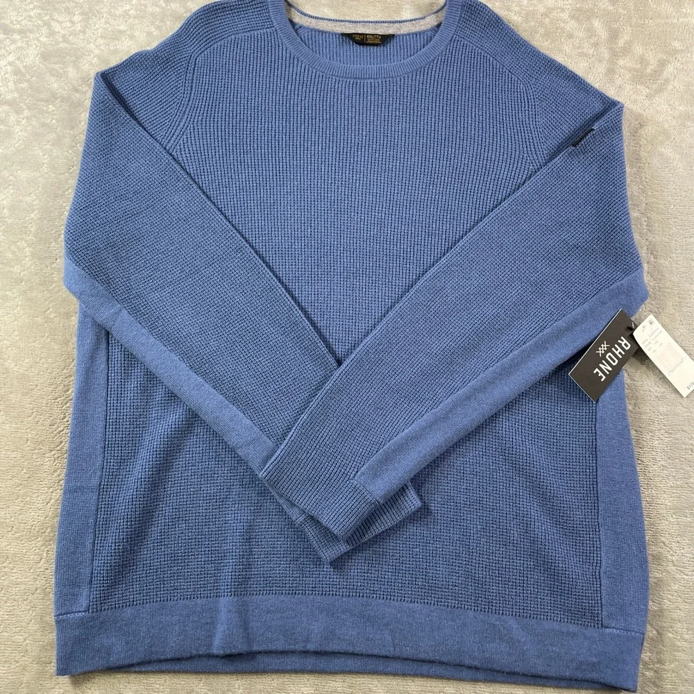 Rhone Walden Waffle Sweater Mens XXL Blue Wool Cashmere Soft Preppy Casual